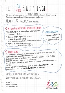 Infoblatt Flüchtlingshilfe Freiwilligenmesse hinten